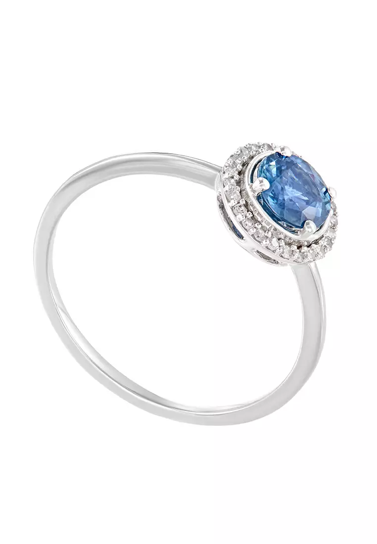 HABIB Blue Sapphire and Halo Diamond Ring in 375/9K White Gold 261881121(R)WG-BS