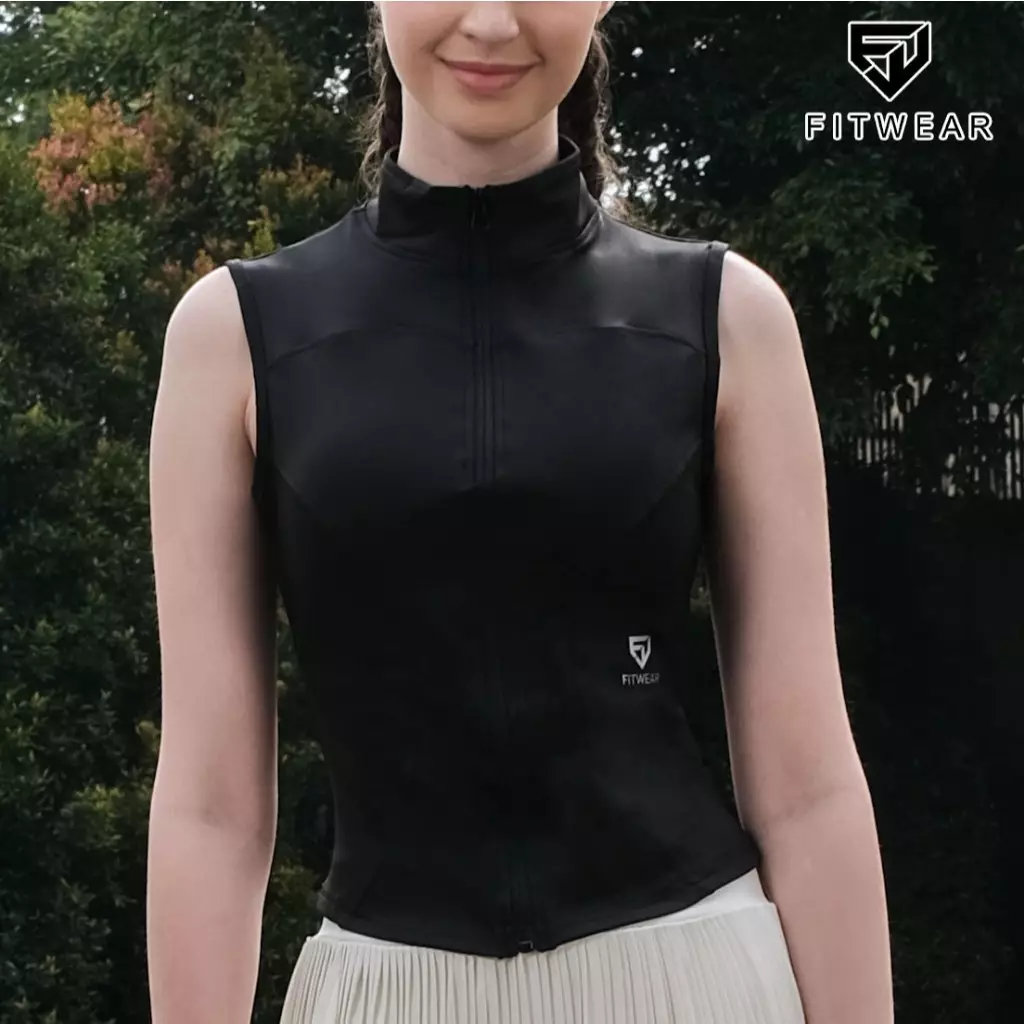Fitwear Jaket Olahraga Padel Tenis Wanita ALIYAH SLIMFIT SLEEVELESS - BLACK