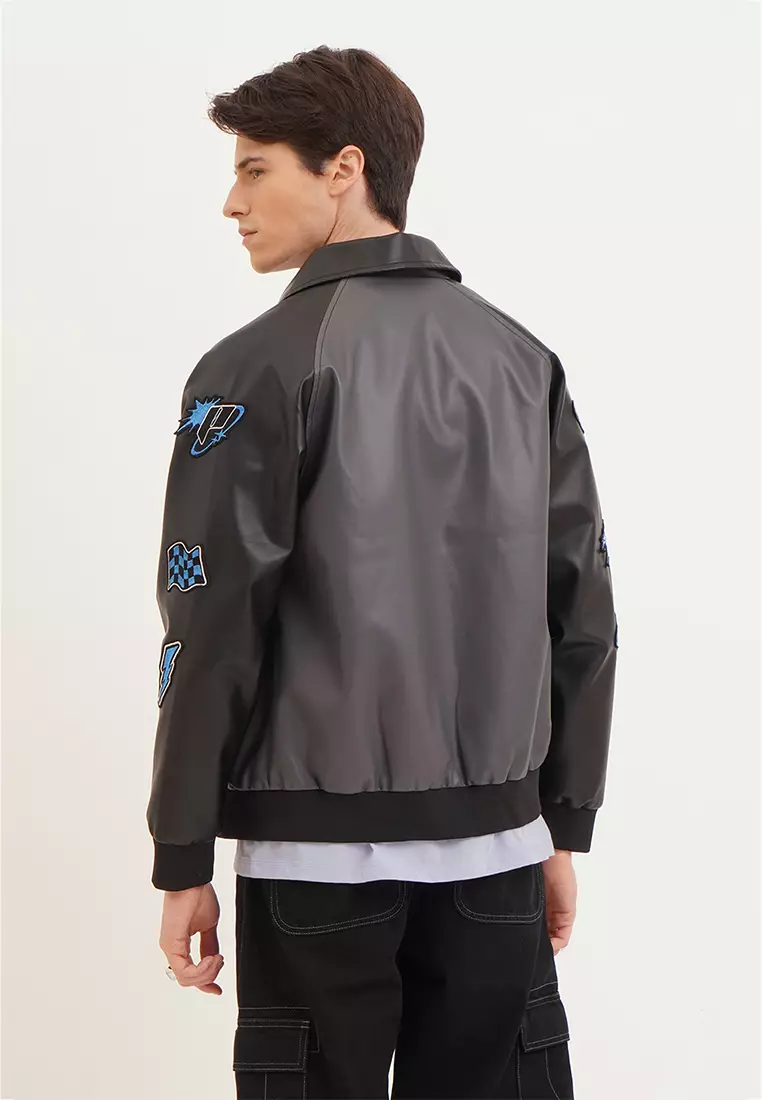 Buy Penshoppe Faux Leather Varsity Jacket With Patches 2024 Online