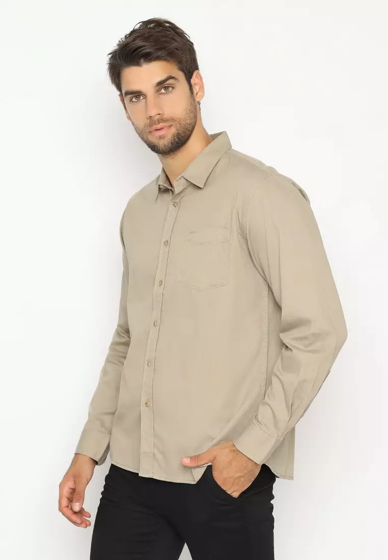 POLICE Kemeja Polos Light Stone Regular Fit Lengan panjang Pria