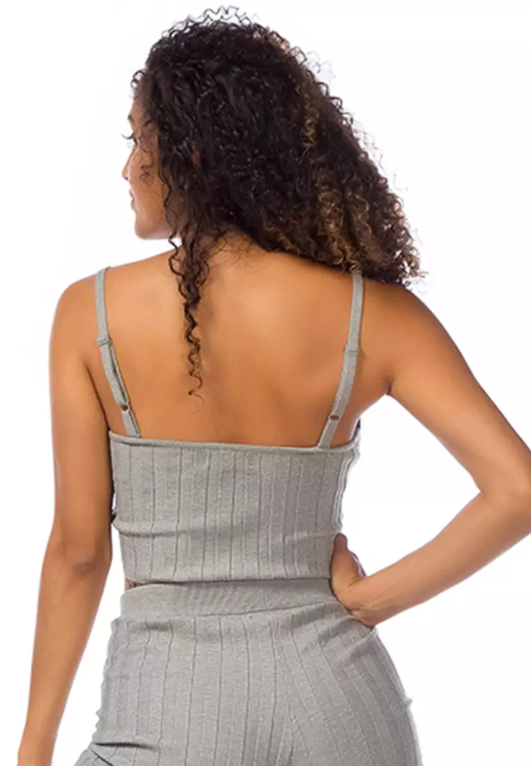Rib Knit Spaghetti Crop Top di Heather Gray