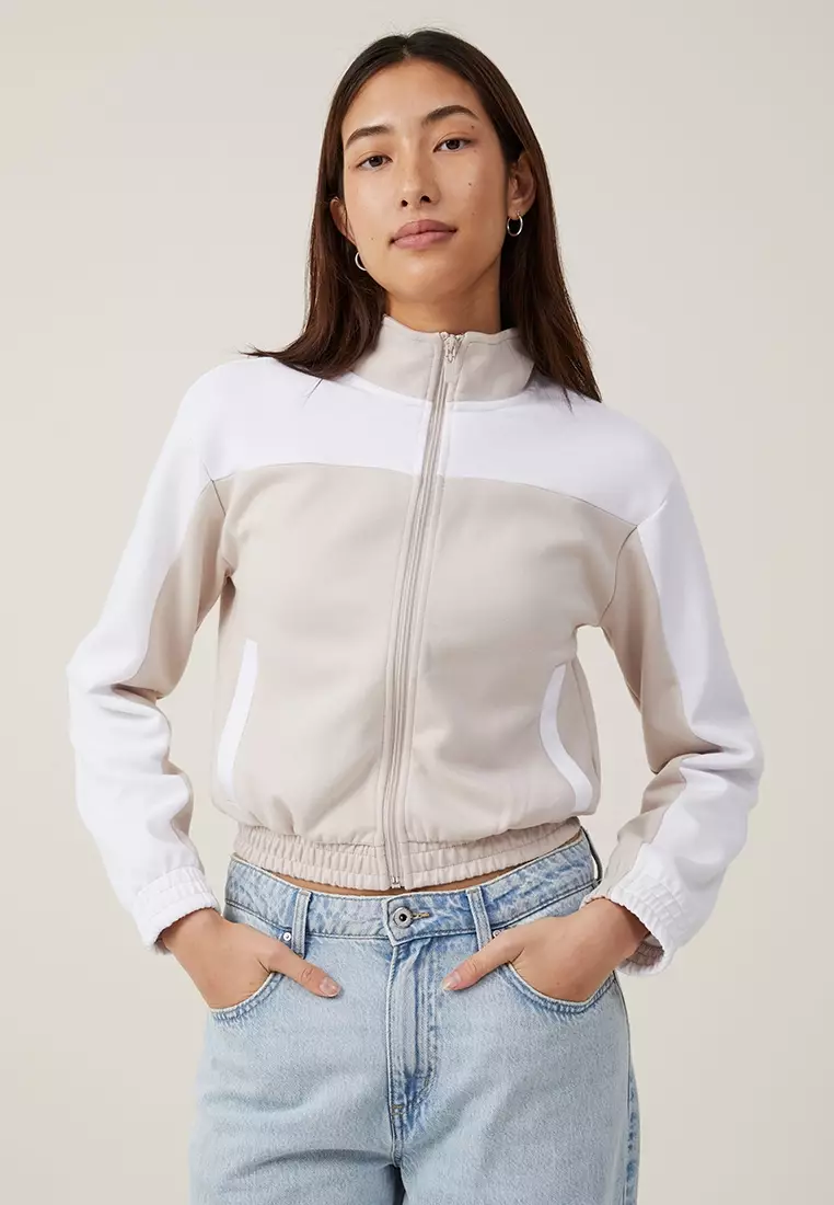 White cropped zip up jacket hot sale