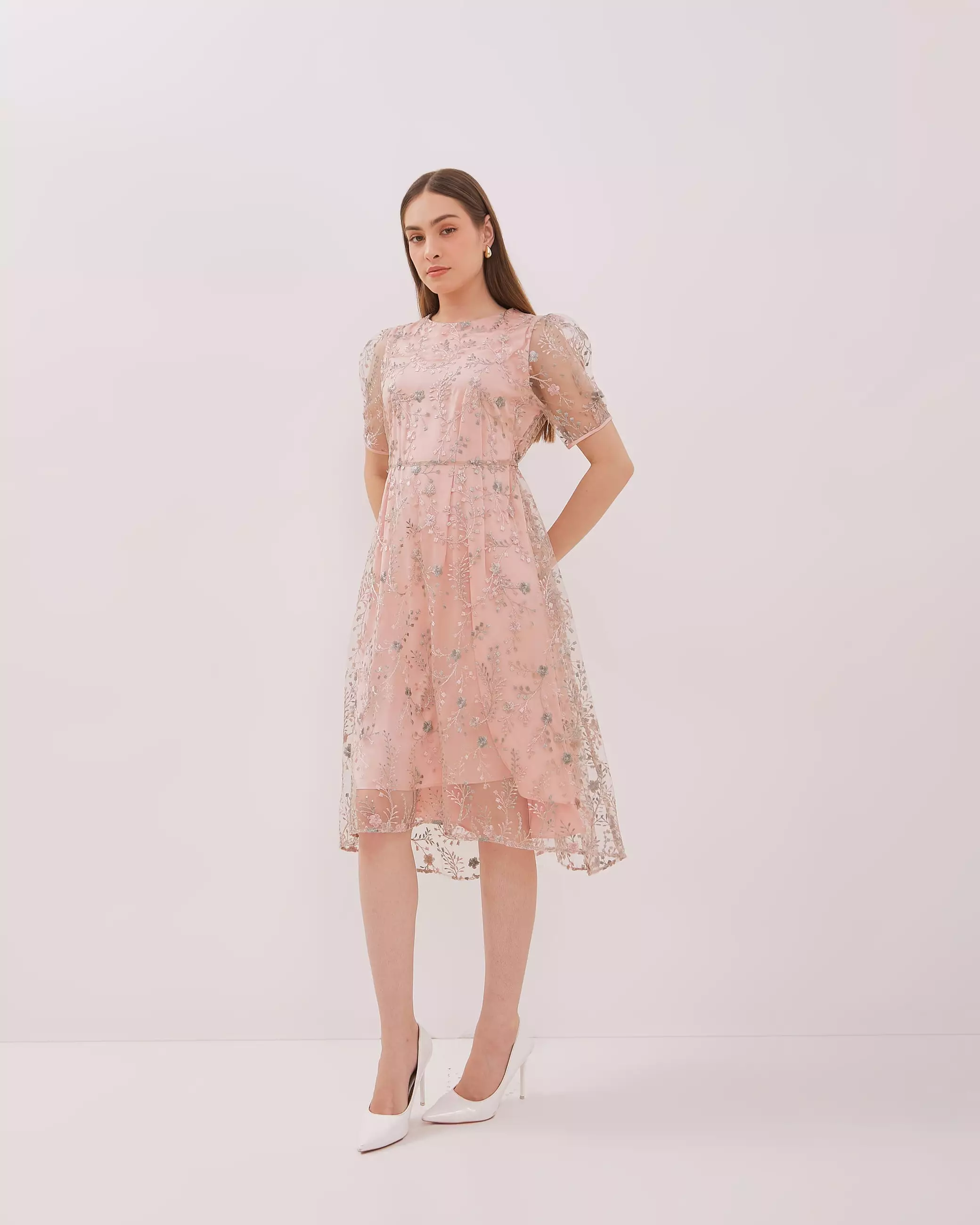 Urban Exchange Noella Pink Dress Midi Dress Brokat Dress Natal Warna Pink