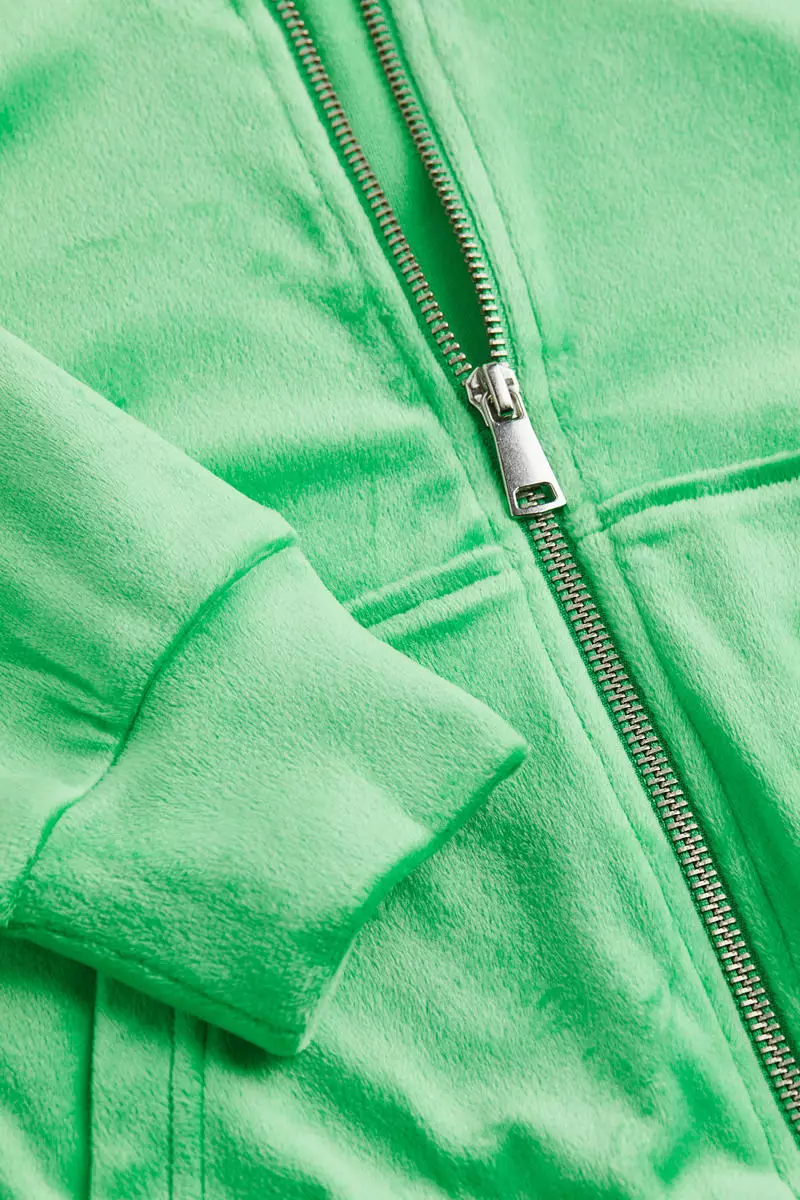 Cropped velour zip-through hoodie