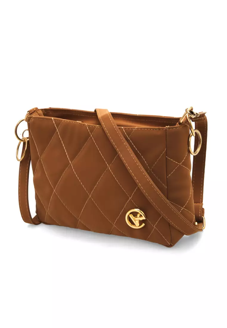 Tania Tas Selempang Wanita Motif Kotak Design Elegant High Quality - Choco