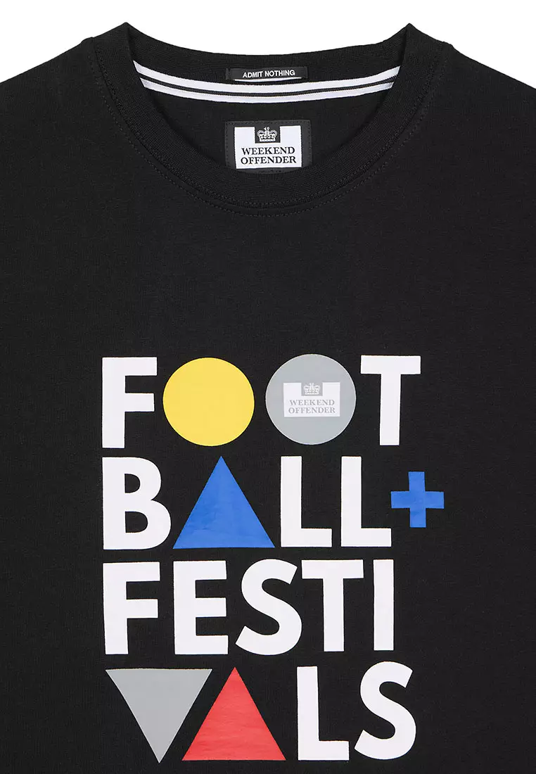 MENS BLACK FOOTBALL + FESTIVALS TEE GRAPHIC TEE