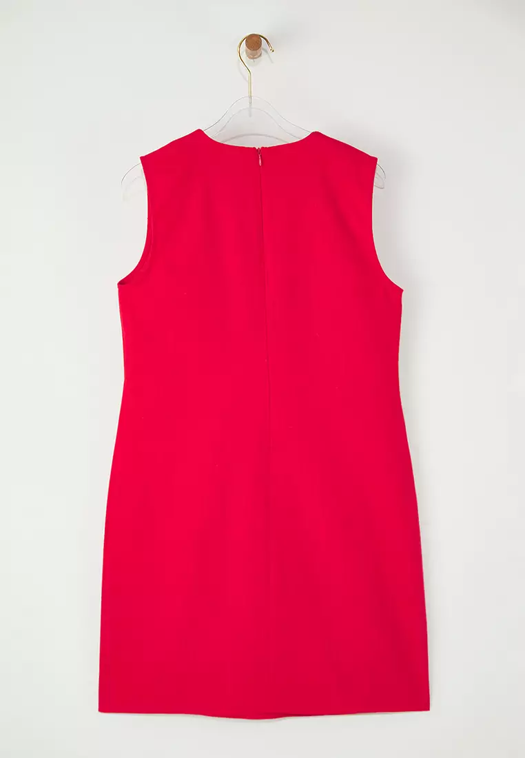 Red Linen Blend A-Line Mini Woven Dress TWOSS25EL00645