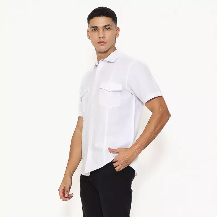 AMK Kemeja Pria Lengan Pendek SHS Eiffel Ss White