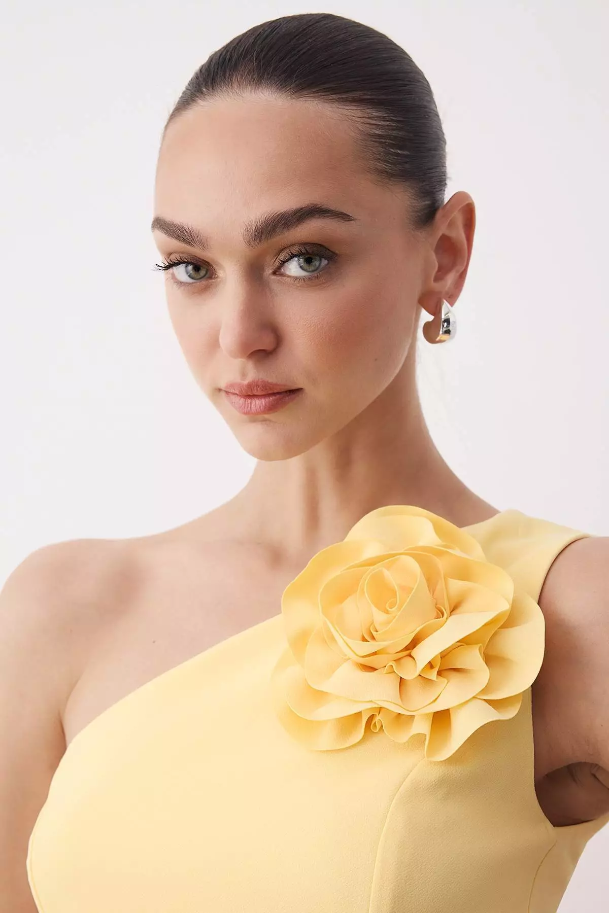 Yellow A-Line Detachable Accessory Detailed Woven Elegant Evening Prom Dress