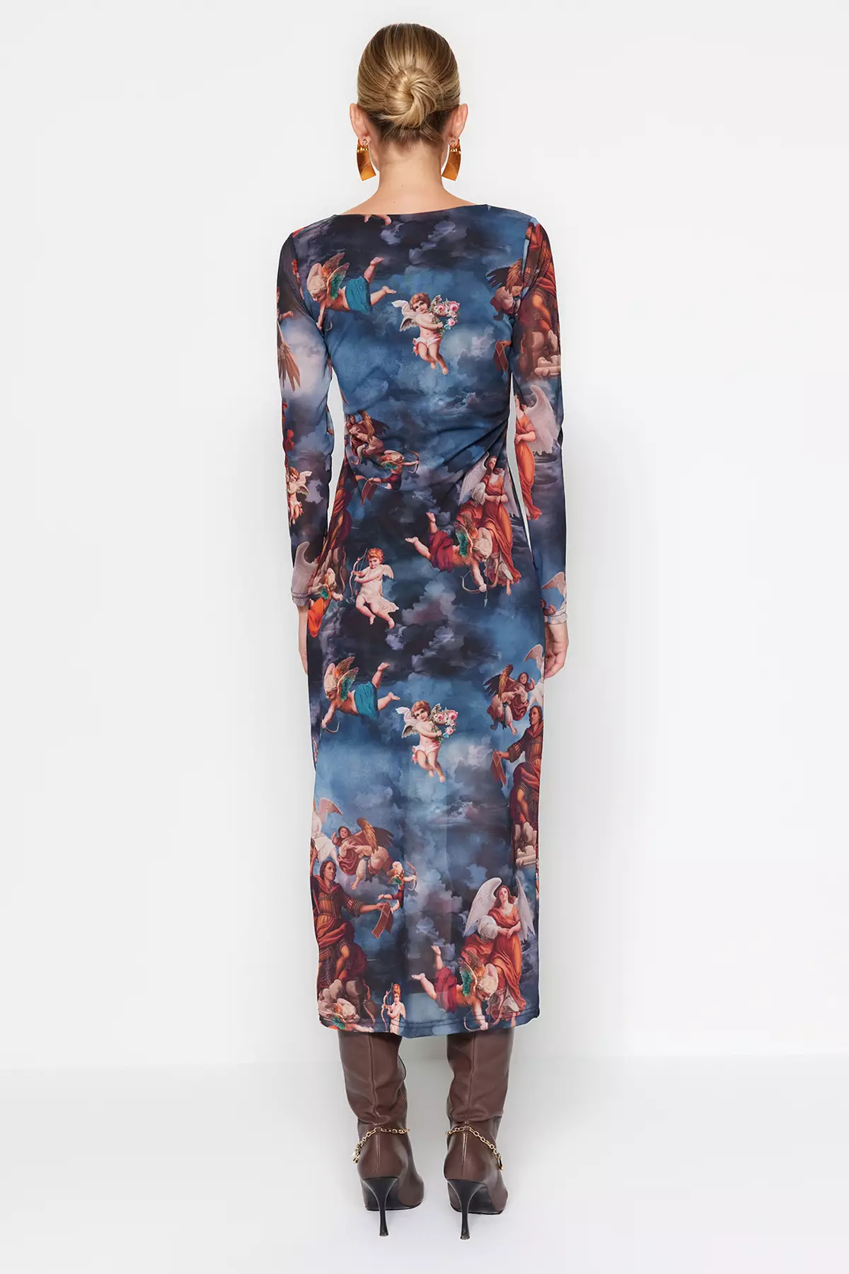 Fitted Boat Neck Midi Dress