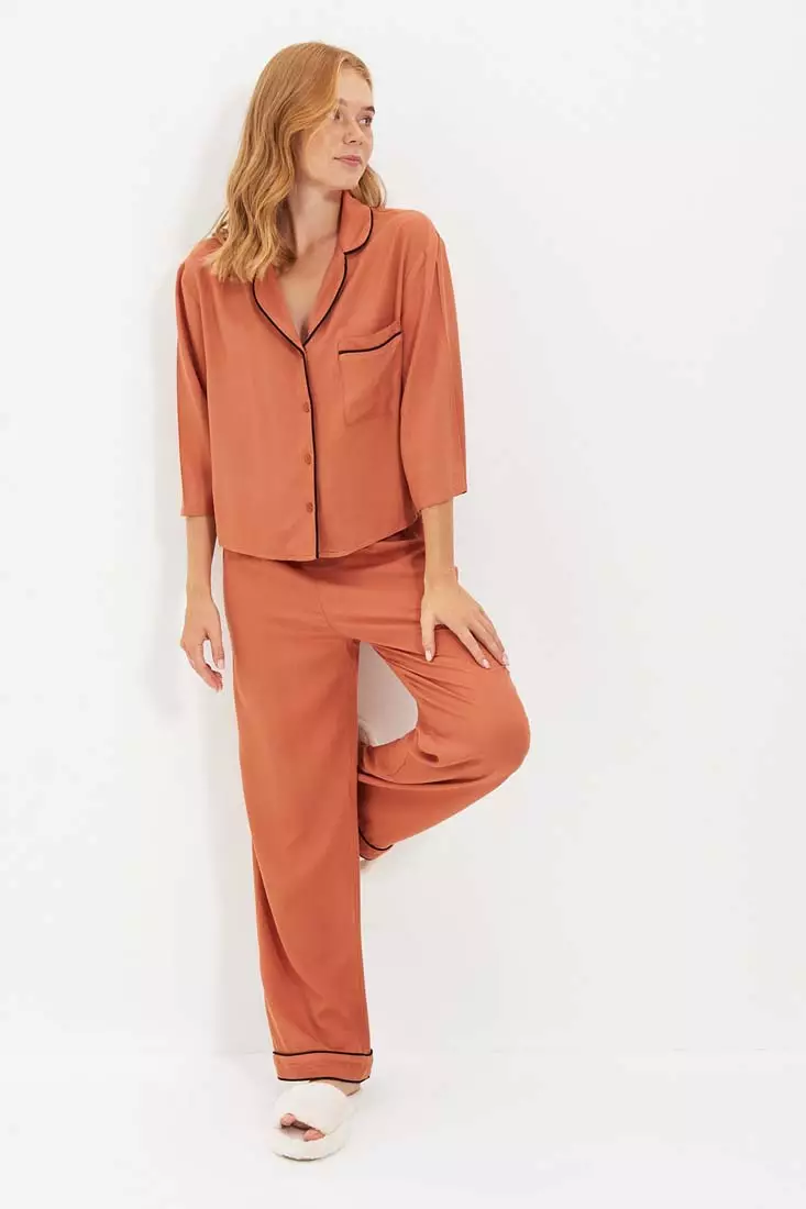 Trendyol Dried Rose Pile Shirt-Pants Woven Pajamas Set 2024