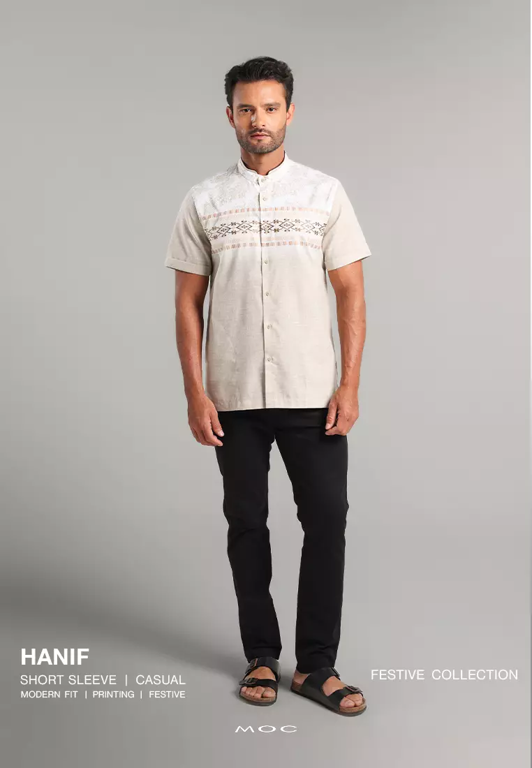 MOC x Habib Jafar Kemeja Koko Lengan Pendek Pria Hanif - Khaki