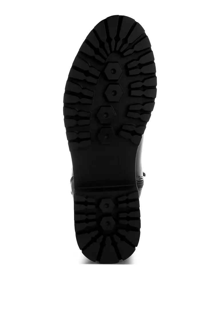 Chunky Buckle Detail Ankle Boots in Black