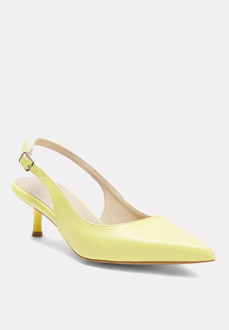 Yellow Patent Leather Pointed Toe Kitten Heels Women Classic Heels Shoes Takss25To00005