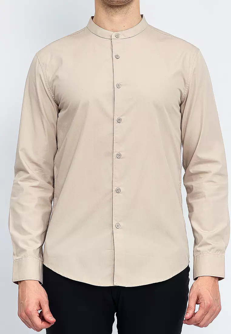 Kemeja tangan panjang Collarless koko cotton oxcon Khakis