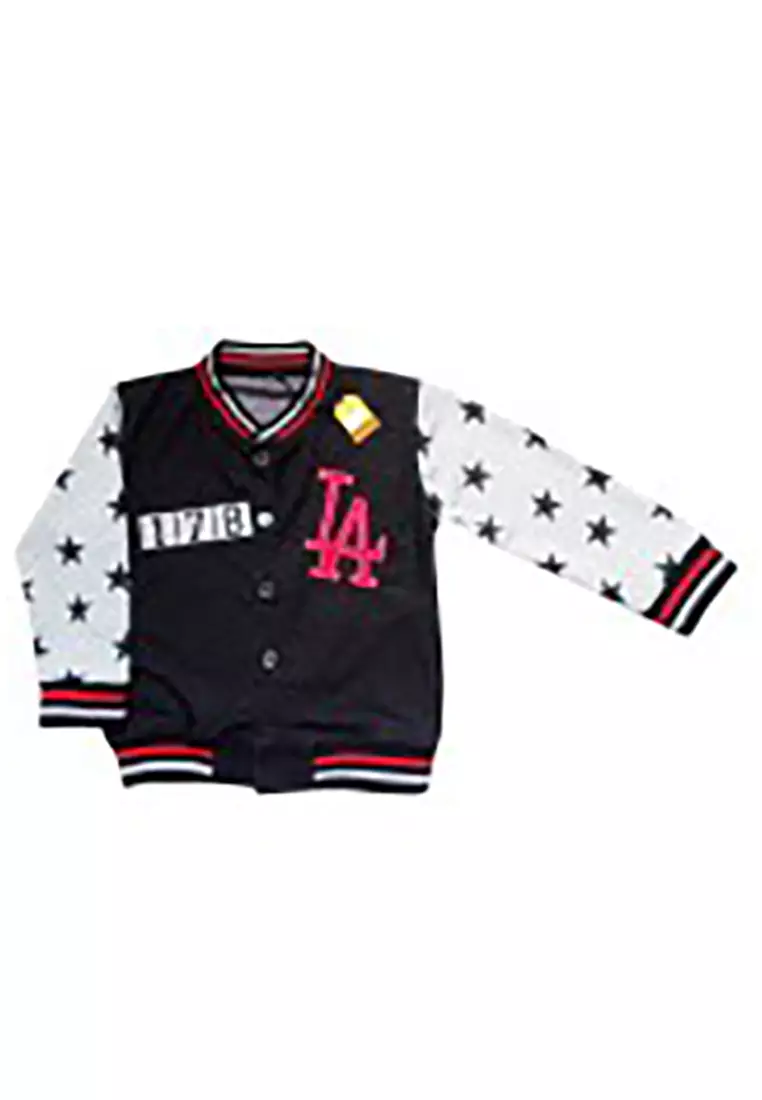 Wakakids Pakaian Bayi Anak Laki Laki Baju Atasan Jaket Varsity Motif LA Usia 6 Bulan Hingga 3 Tahun 2188 - Hitam