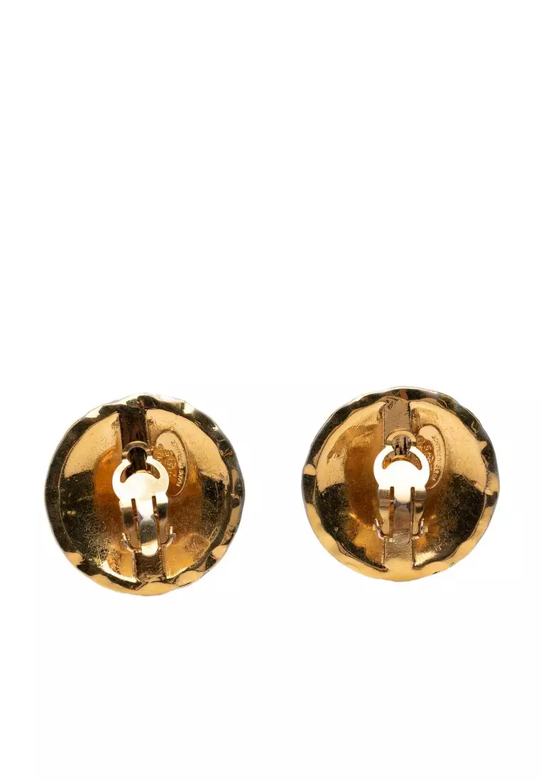 Pre-Loved Chanel Cc Quilted Gold Plated Round Clip On Earrings
