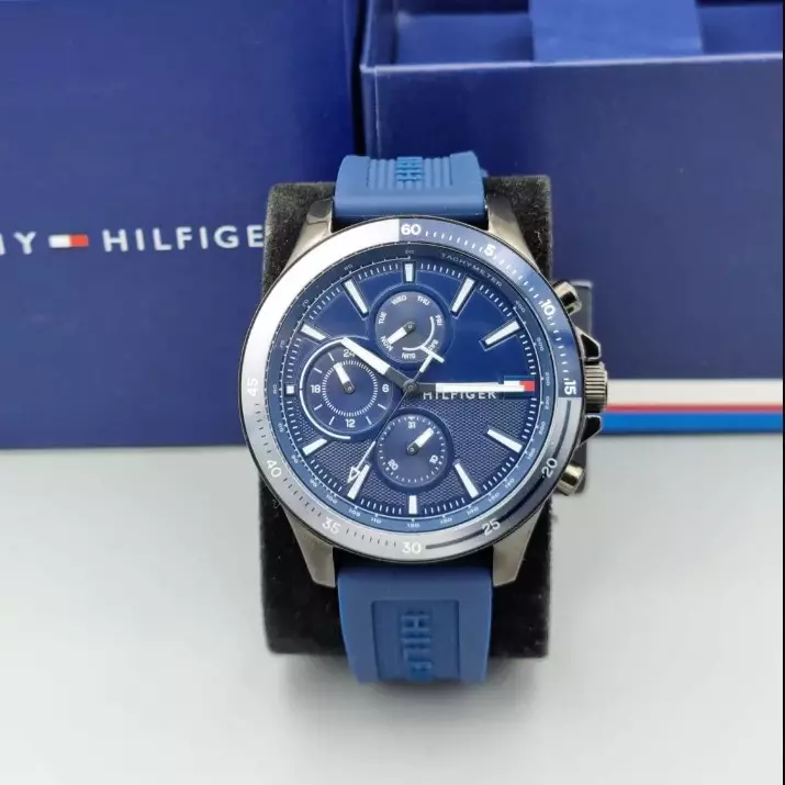 Tommy Hilfiger Bank Blue Dial Blue Rubber Strap
