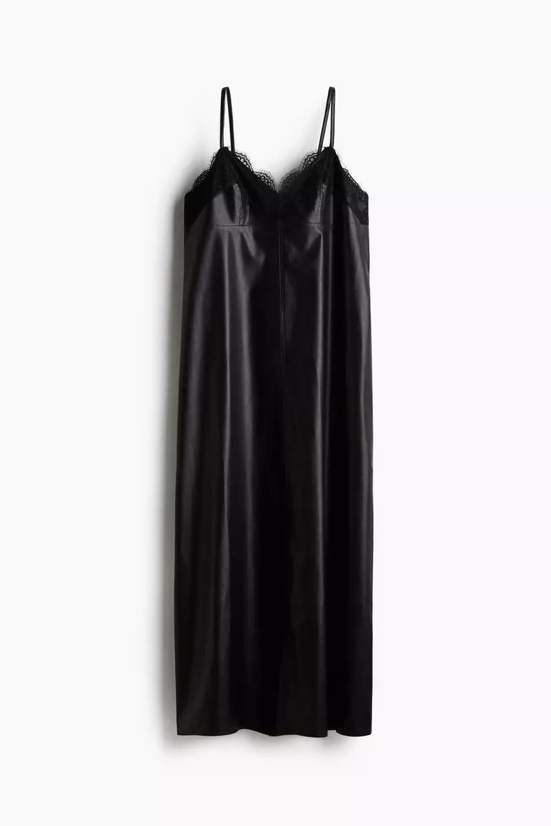 Coated lace-trimmed strappy dress