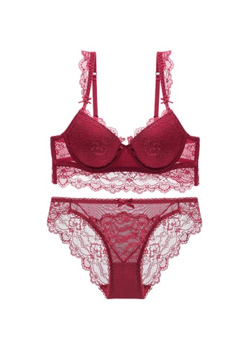 LYCKA red LMM0112b-Lady Two Piece Sexy Bra and Panty Lingerie Sets (Red) 8A013US76B4723GS_1