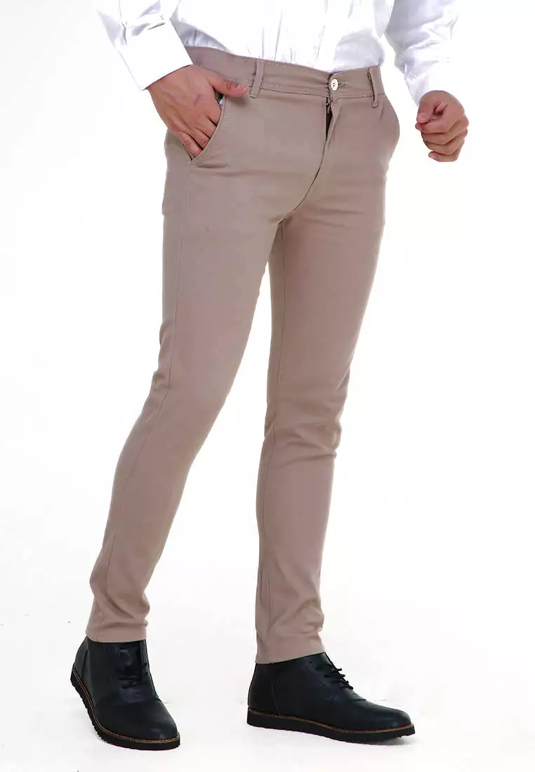 Locko Celana Panjang Chino Pria Polos Slim Fit Casual Long Pants Material Twill Sweding ORIGINAL - Mocca