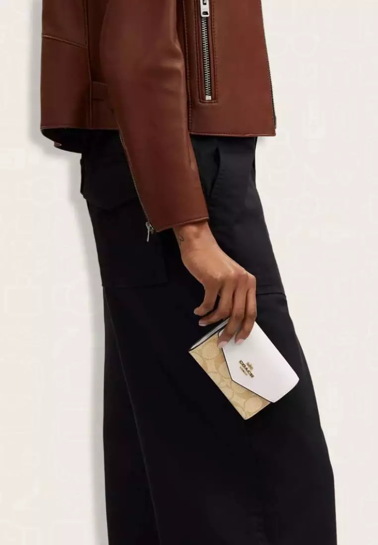 Coach Mini Envelope Wallet With Strap In Signature Canvas Light Khaki Chalk