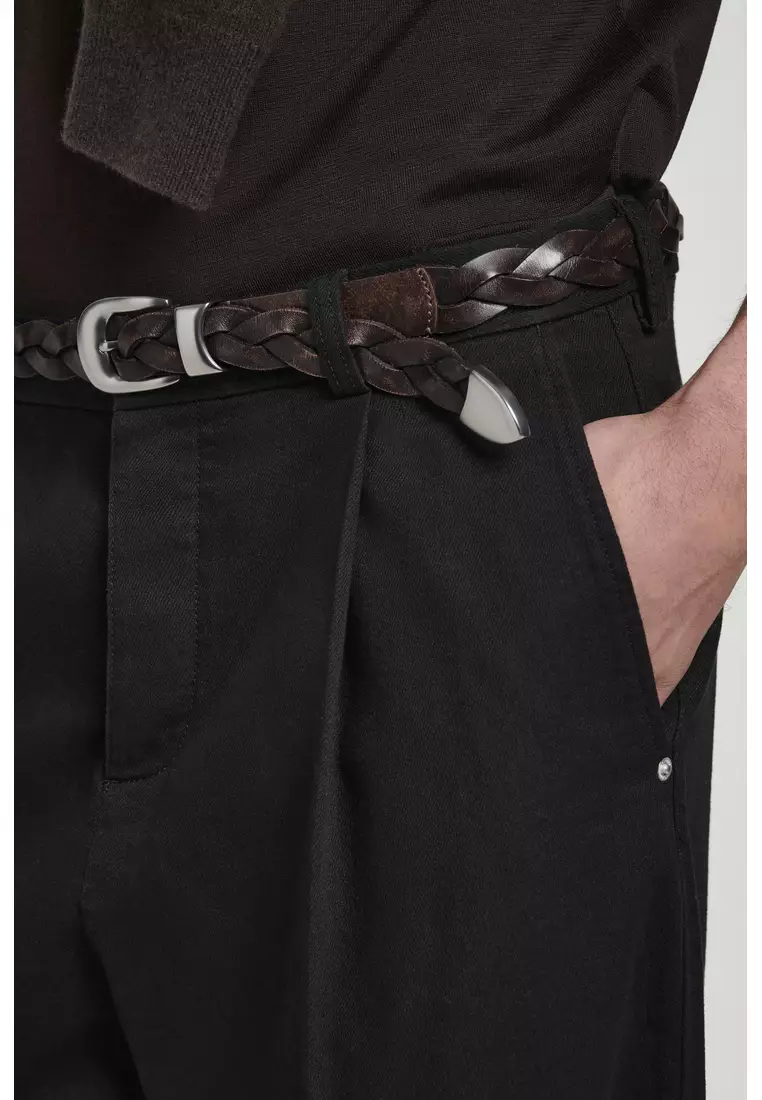 PLEATED WIDE-LEG DENIM TROUSERS