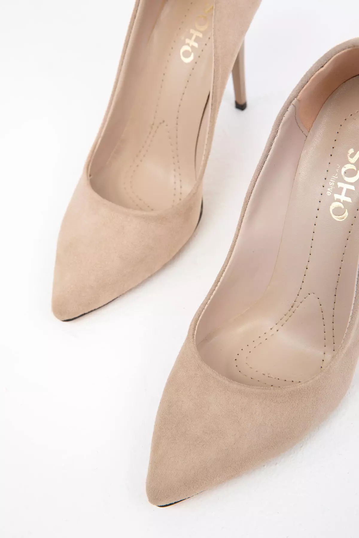 Suede Women'S Classic Heeled Shoes - Skin 19720