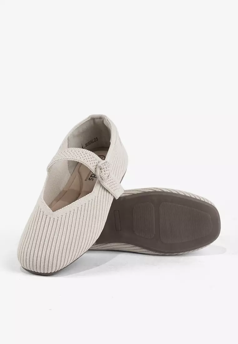 Sepatu Flatshoes Knit Mary Jane Anak Perempuan K.Mona Off White