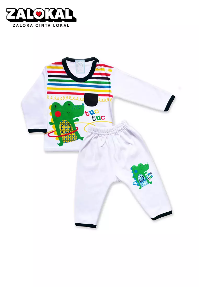 Skabe Pakaian Bayi Anak Laki Laki Baju Atasan Oblong Lengan Panjang Motif Buaya Salur Setelan Celana Kaos Baby Putih All Size Untuk Usia 0 Sampai 6 Bulan 2767 Everyday