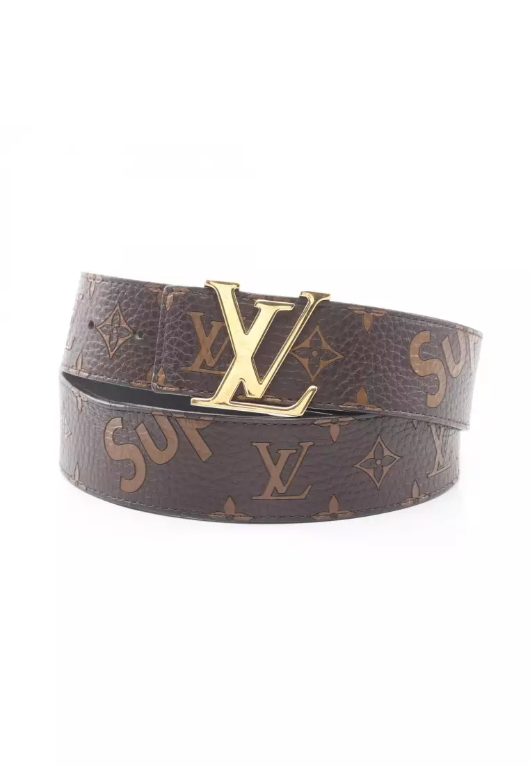 Pre-Loved Louis Vuitton LOUIS VUITTON × Supreme ceinture LV initials gold hardware belt leather Brown black