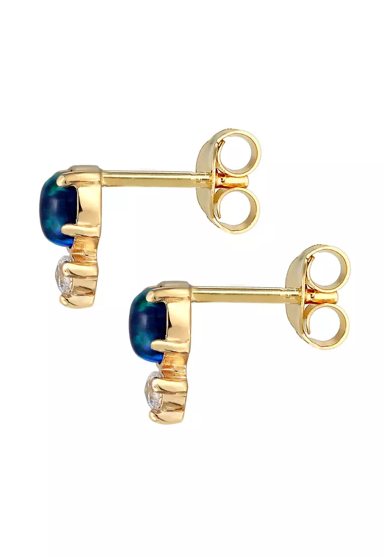 Anting Perhiasan Perak 925 Wanita Stud Vintage Zirconia Crystals And Opal Blue Gold Plated