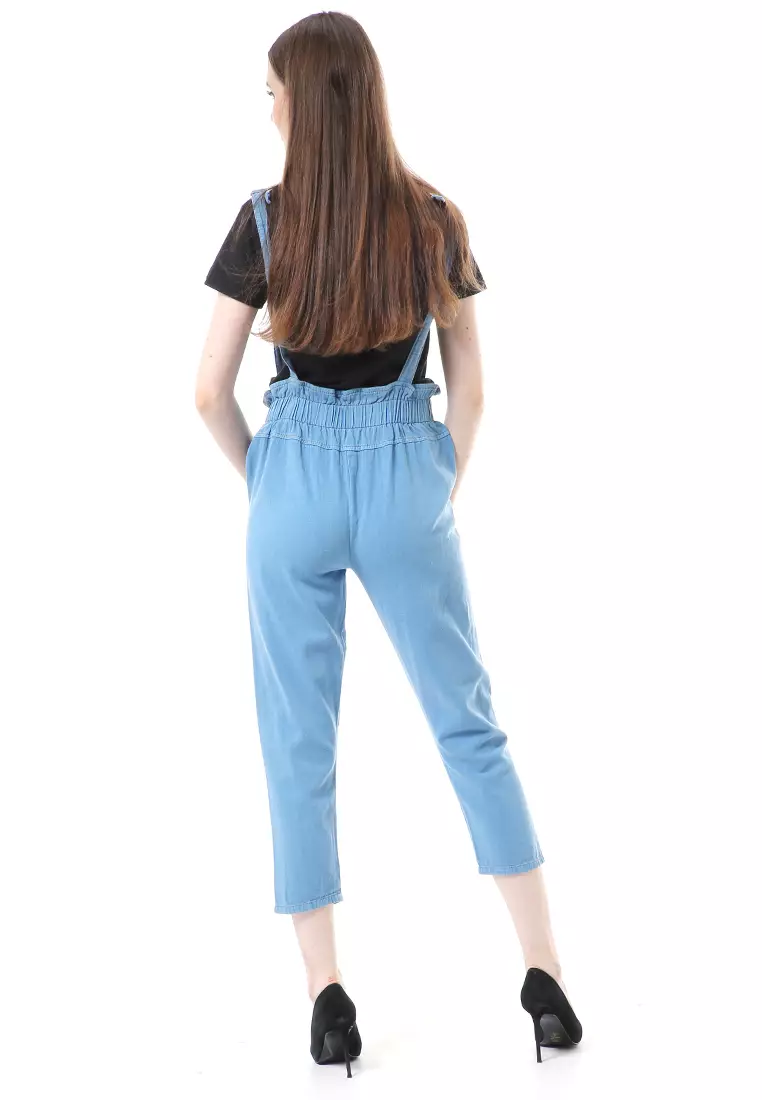 Vini Jeans Jumpsuit Kodok Wanita Sleeveless - Esblue