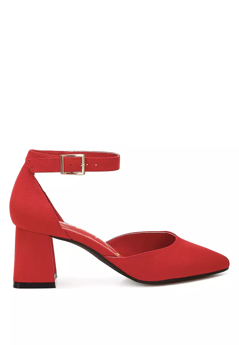Discount on London Rag  shoes - SKU: Microfiber Block Heel Sandals in Red