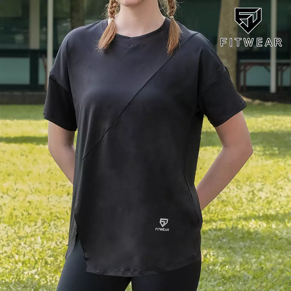 Fitwear Kaos Dryfit Oversize Olahraga Wanita ARIANA S/S SLIT - BLACK