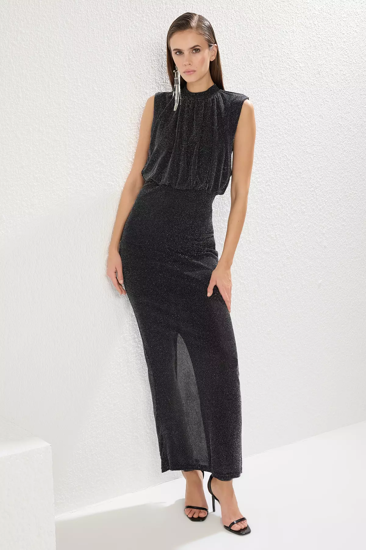 Black Glitter Knitted Elegant Long