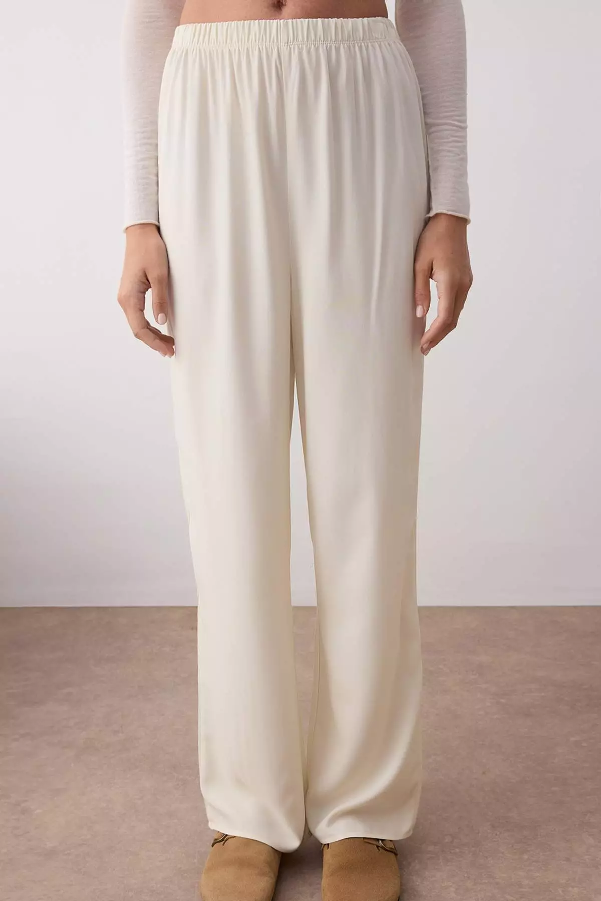 Beige-Multicolored 2-Pack Croissant Patterned Viscose Woven Pajama Bottoms