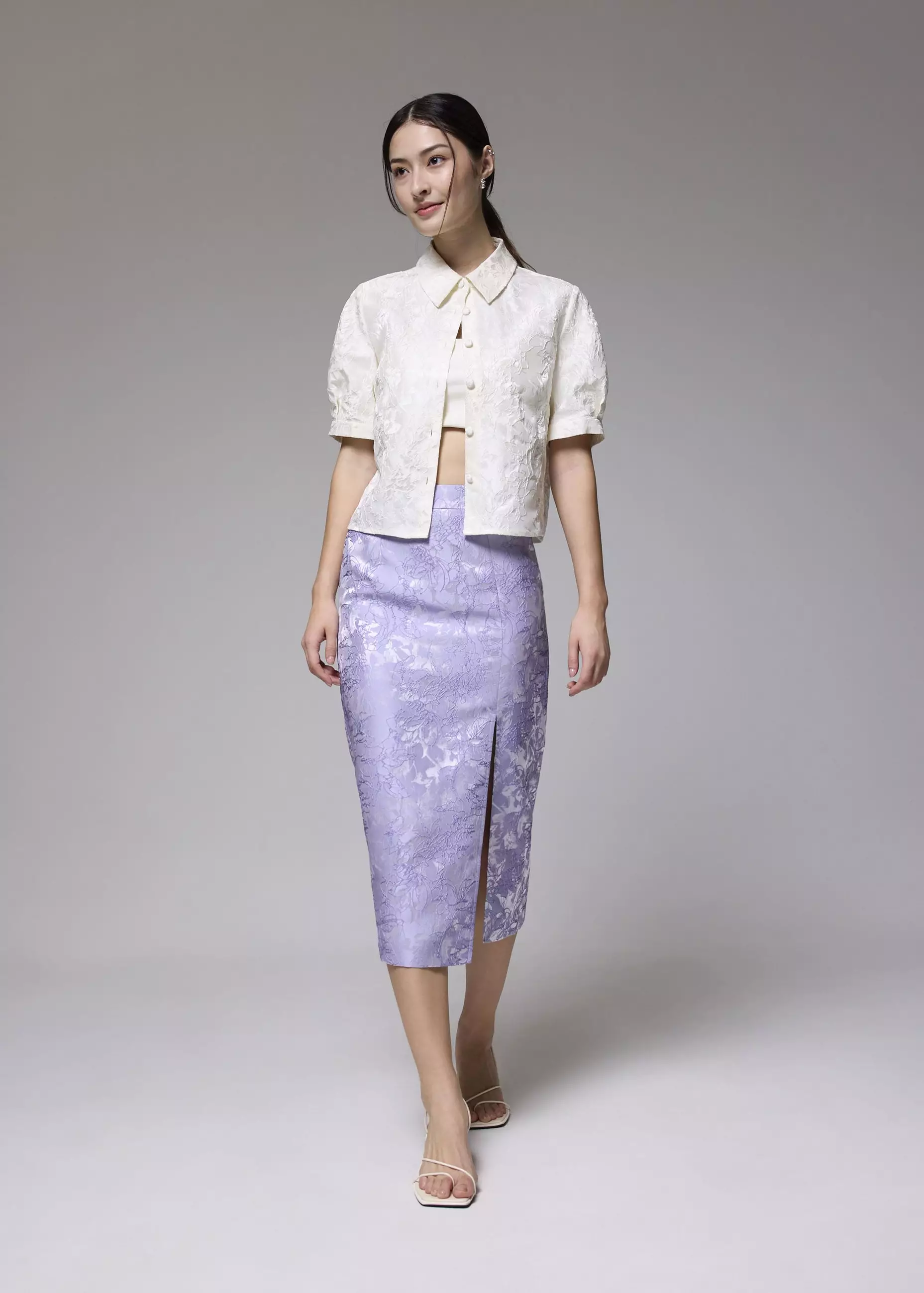 Rok Wanita - Brocade High Waist Column Midi Skirt