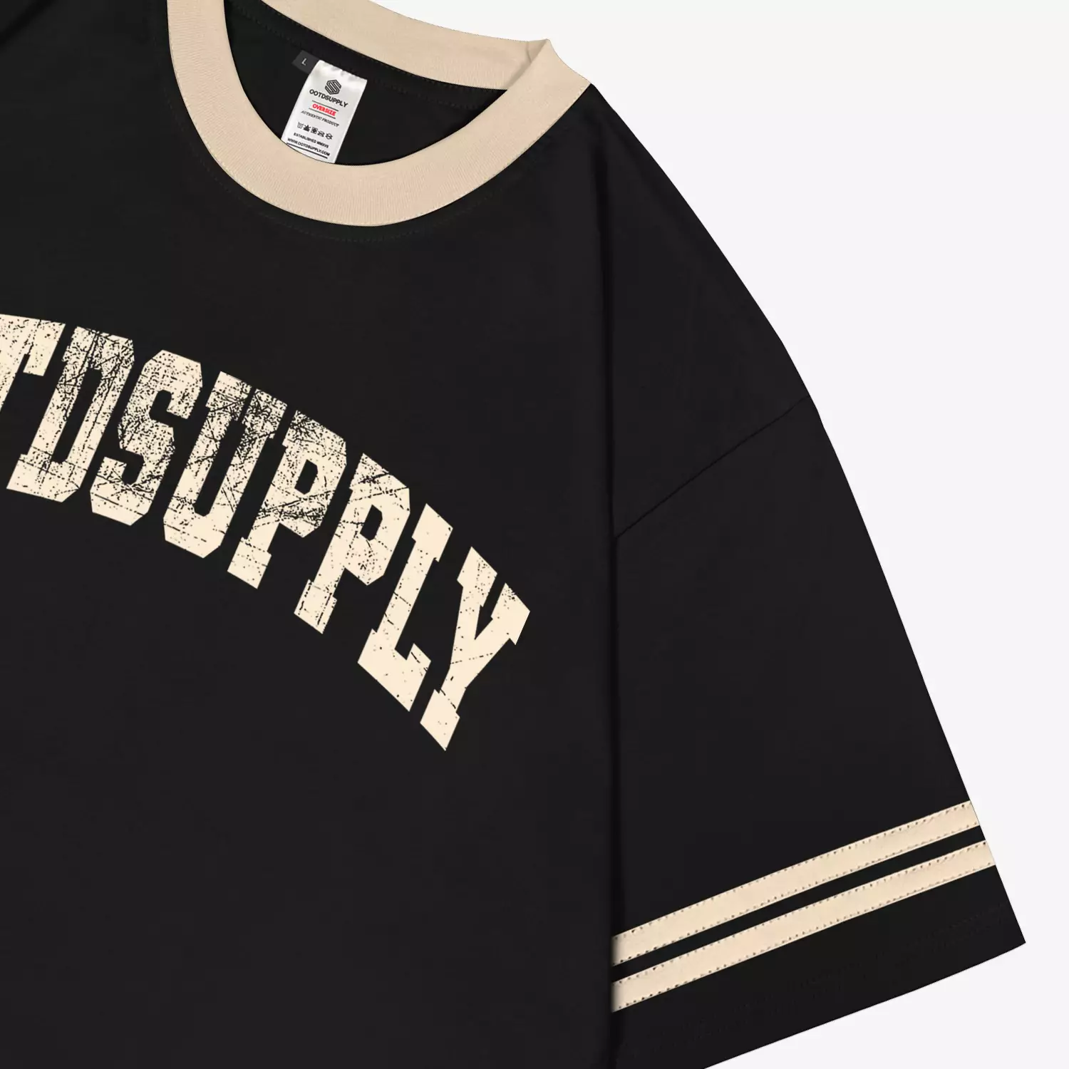 OOTDSUPPLY Oversize Double Stripe Iconic 23 Army & Black l Oversize T-Shirt l Kaos Lengan Pendek I Kaos Stripe | Unisex | OVZDSTRIP001