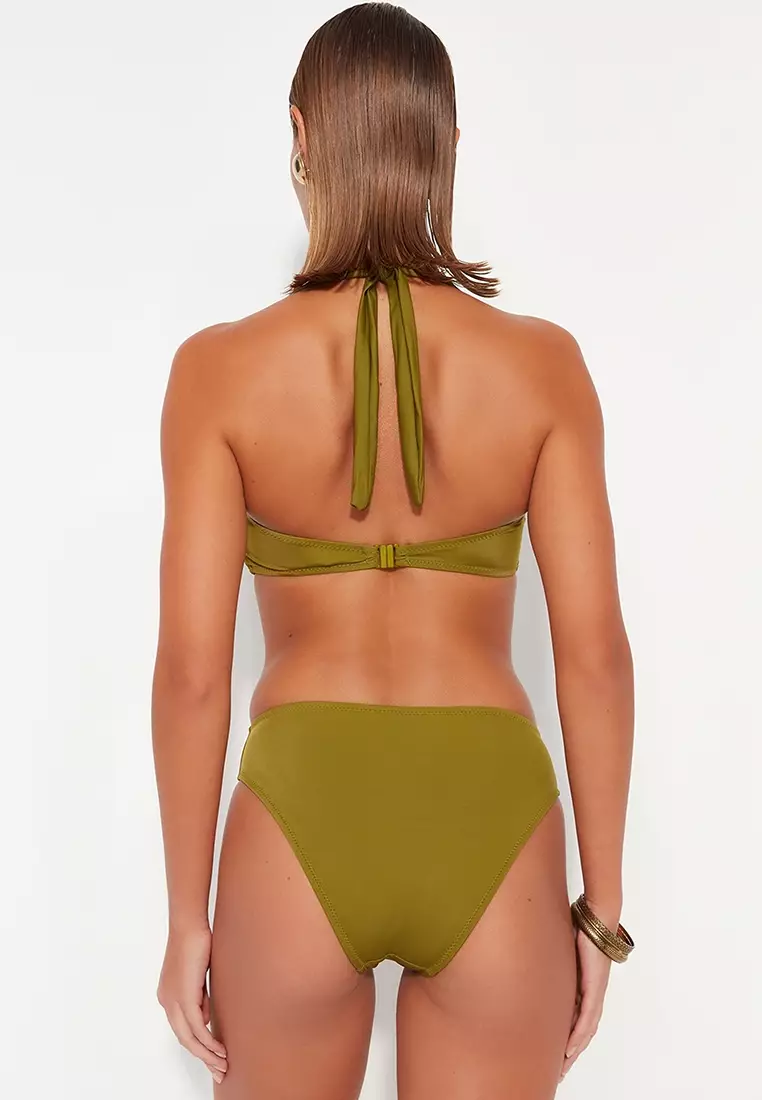 Buy Trendyol Khaki V-Cut Bikini Bottoms with Regular Legs Online