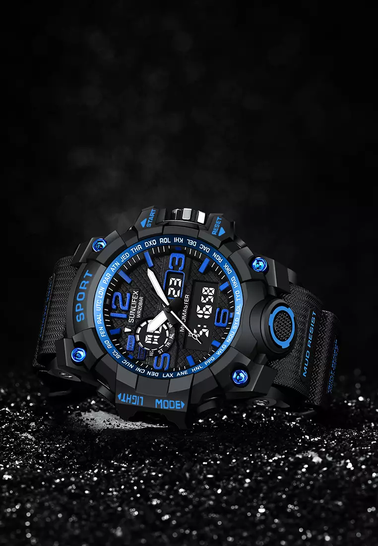 Jam Tangan Pria Digital Olahraga Kasual Tali Silikon Jam Tangan Cowok black blue