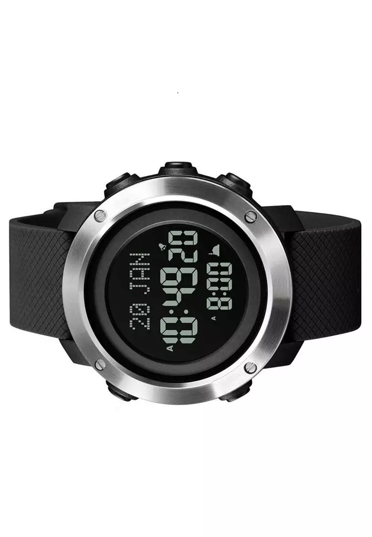 Jam Tangan Digital Pria Penunjuk Arah Kiblat Many Function Water Resistant 50m Strap Tali Material PU OH72 ORIGINAL