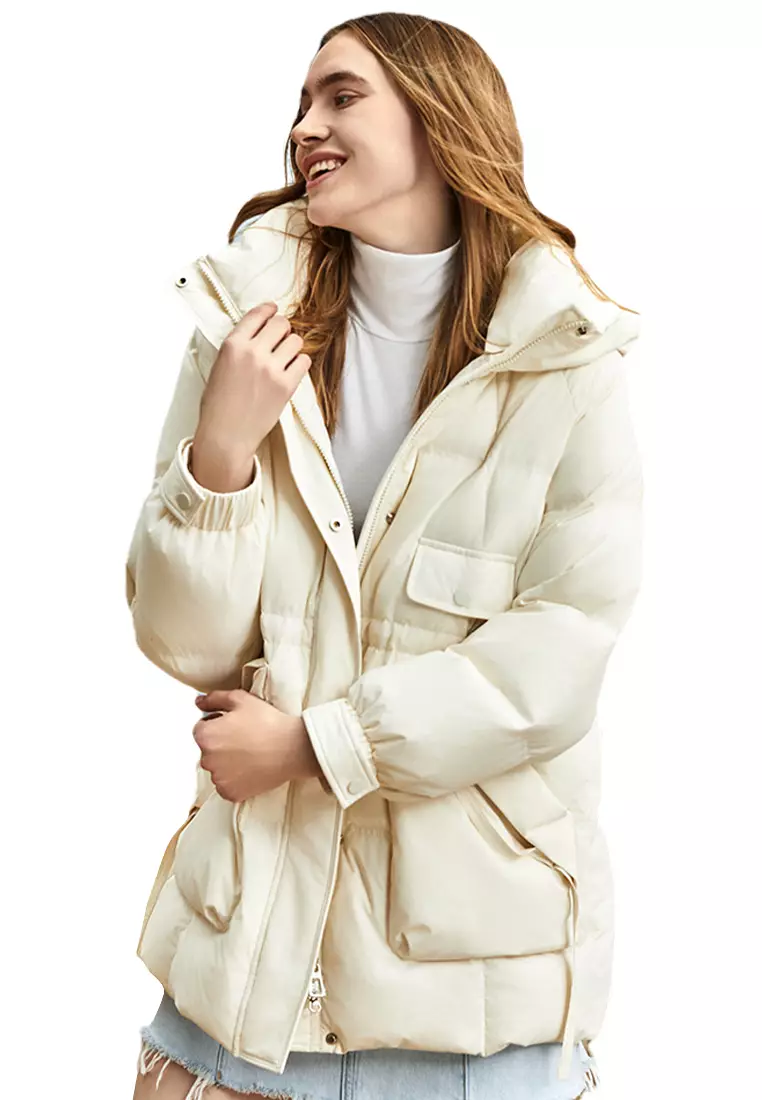New winter 90 duck s down thick mid length hooded down jacket CA101728