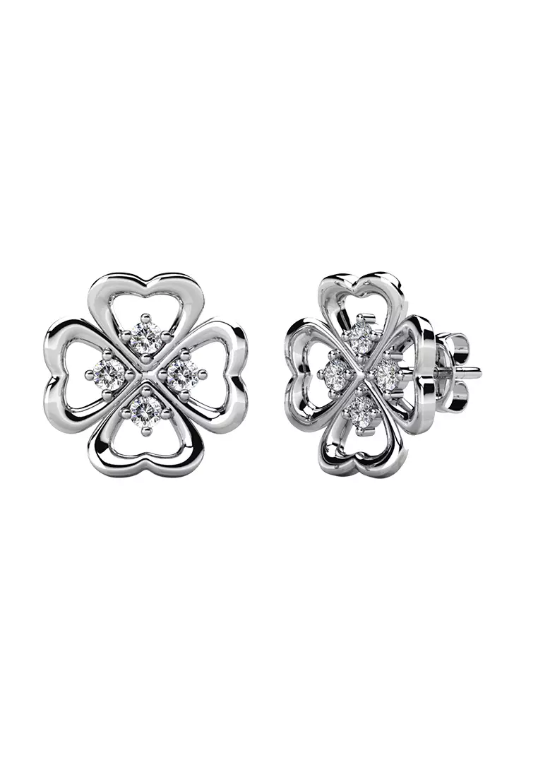 Her Jewellery Clover Heart Earrings (White Gold) - Luxury Crystal Embellishments plated with 18K Gold