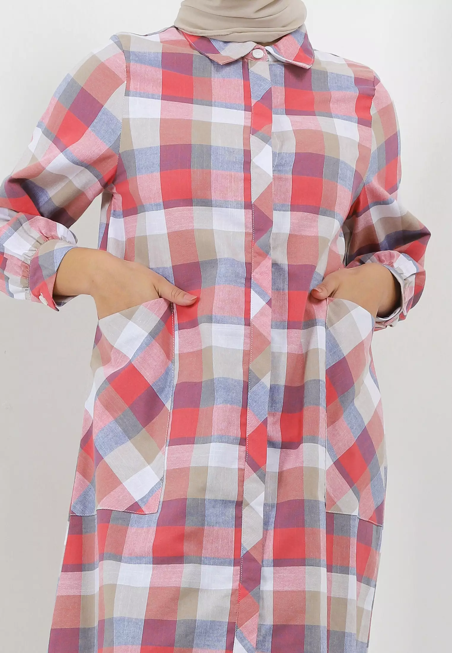 MFMW Demaya Midi Dress Merah Motif Kotak