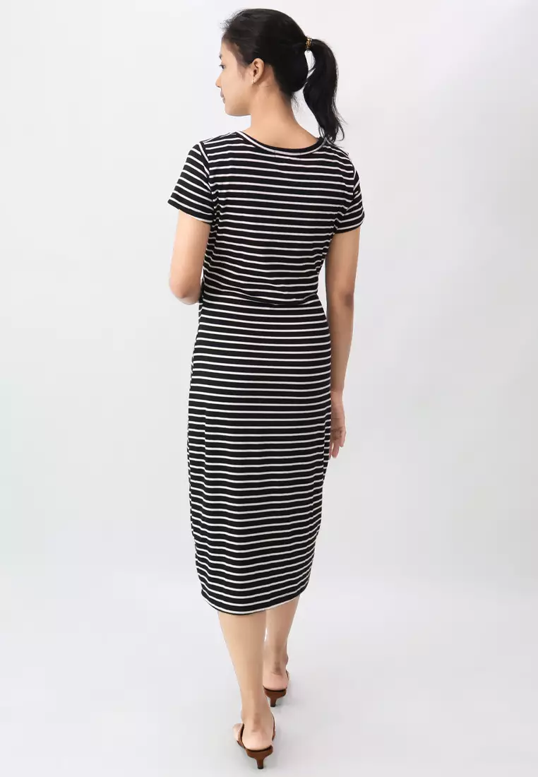 Black Stripes Maternity Midi Knit Dress
