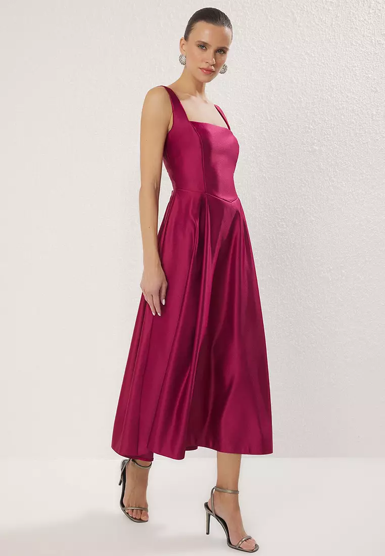 Plum A-Line Satin Woven Elegant Evening Prom Dress TPRAW25EL00040