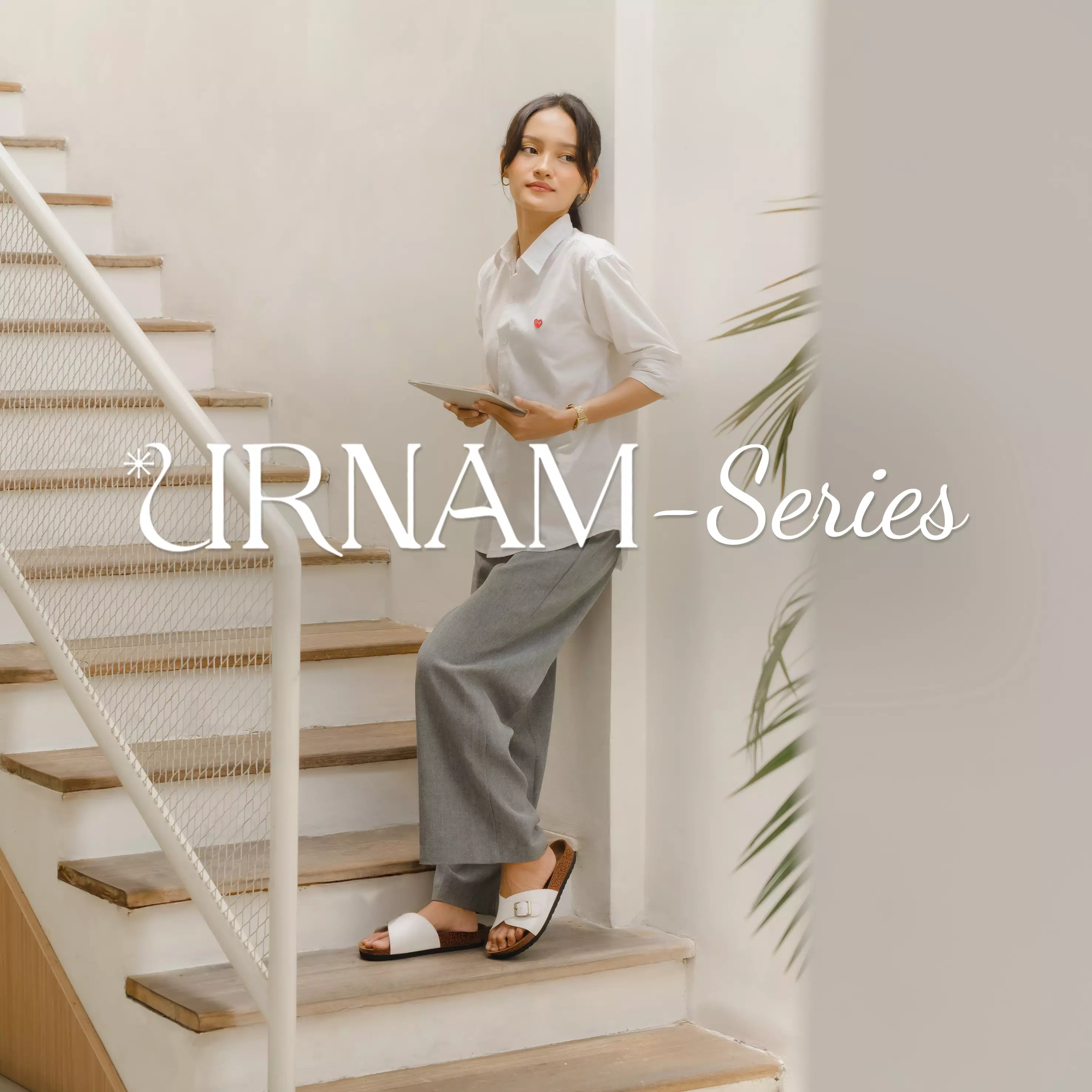 Urnam Sandal Slop Wanita Flat  Kasual Nyaman - White