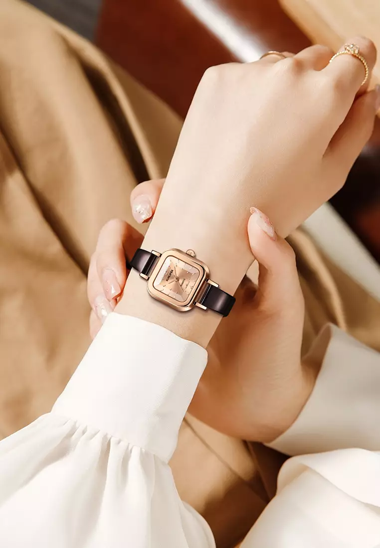 Jam Tangan Wanita 3344 Korea Antik Persegi Mini Tali Kulit Jam Tangan Cewek Original Brown