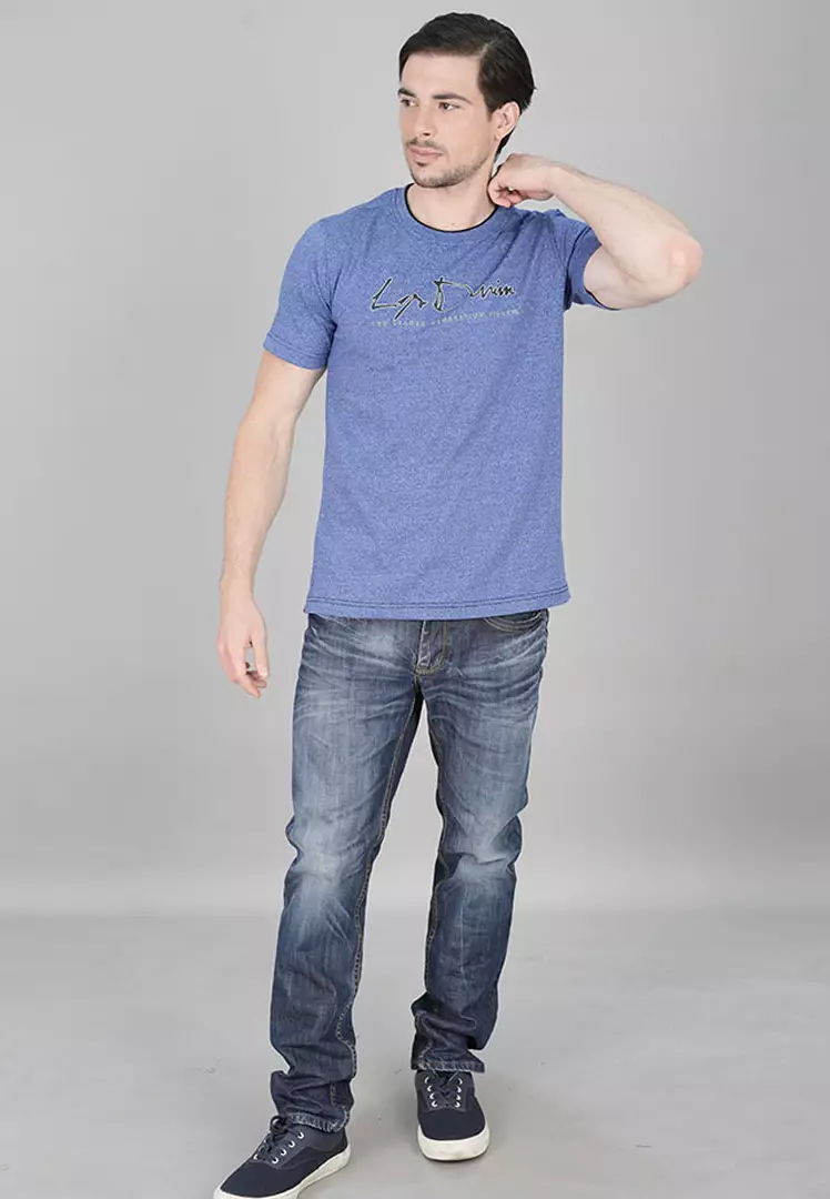 LGS - Kaos Casual Pria - Lengan Pendek - Motif Sablon - Biru - LGS Denim - JTS.323.S3077F.01.C